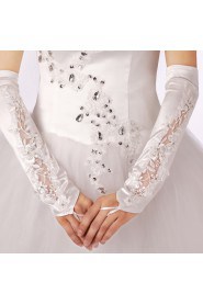 Satin Fingerless Opera Length Wedding Gloves With Lace