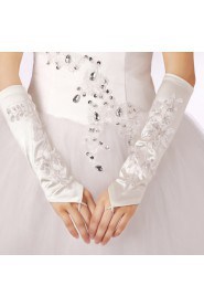 Satin Fingertips Elbow Length Wedding Gloves With Beads