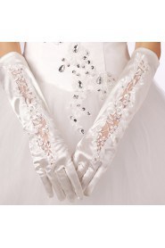 Satin Fingertips Elbow Length Wedding Gloves With Lace