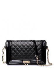 Women Real Genuine Cowhide Leather Baguette Clutch Purse Messenger Shoulder Hand Bag Chain Quilted Black