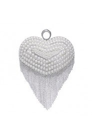Women Tassel Heart shape Pearl Diamonds Evening Bag