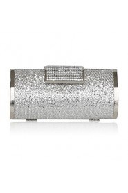 Handbags/ Clutches In Silver Satin With Crystal/Rhinestone