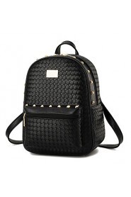 Women's Fashion Casual PU Leather Knit Backpack