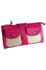 Women Cowhide Bi fold Shoulder Bag / Clutch / Wallet Orange / Fuchsia