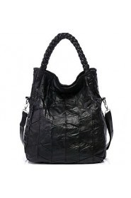 Fashion Women's Sheepskin Bucket Bag Handbag Shoulder Messenger Tote (Black)