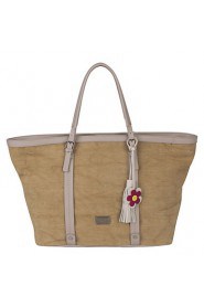 Women PU / Canvas Shopper Shoulder Bag / Tote / Cross Body Bag Camel