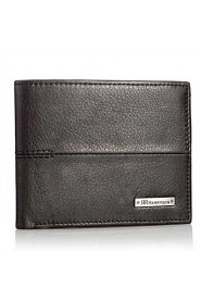 New Men's Women Genuine Leather Bi Fold Wallet Black