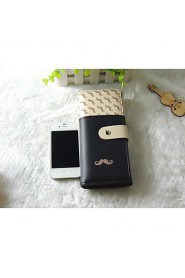 Women's Moustache Beard Zipper PU Leather Long Wallet