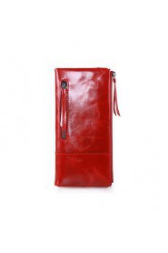Women's Oil Wax Genuine Leather Large capacity Clutches Wallet Fashion Carved Pulling Zipper Handbags