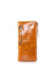 Women's Oil Wax Genuine Leather Large capacity Clutches Wallet Fashion Carved Pulling Zipper Handbags