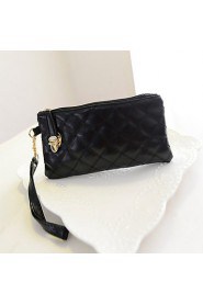 Women's PU Leather Quilted Rhombus Pattern Buckle Clutch Purse