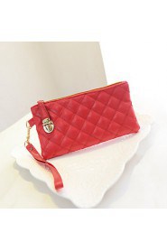 Women's PU Leather Quilted Rhombus Pattern Buckle Clutch Purse