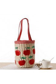 Women Casual Straw Tote Red