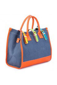 Fashion canvas + PU shoulder / hand bag (177,034) Orange + Dark Blue