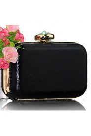 Women PU Minaudiere Clutch / Evening Bag Black / Fuchsia