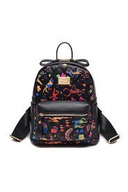 Women PU Bucket Backpack / School Bag / Travel Bag Red / Black
