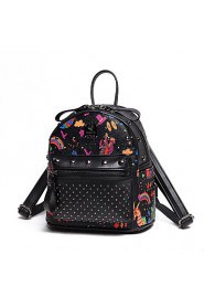 Women PU Bucket Backpack / School Bag / Travel Bag Red / Black