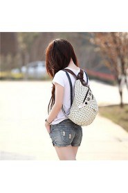 Women's Contrast Polka Dot Button Decoration Canvas Backpack