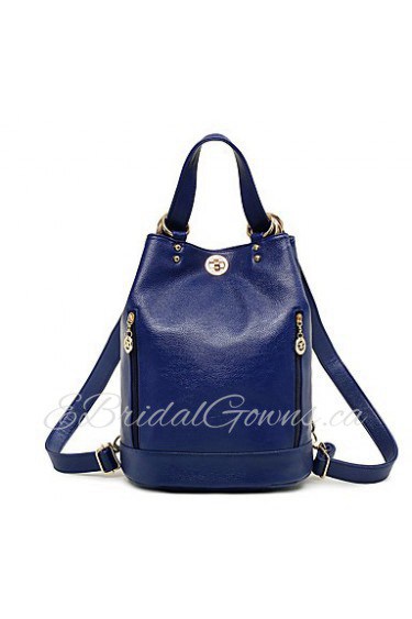 Women PU Bucket Backpack / School Bag / Travel Bag Blue / Brown / Red