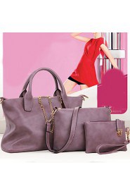 Women PU Barrel Shoulder Bag / Tote / Satchel / Clutch Purple / Silver / Gray / Black