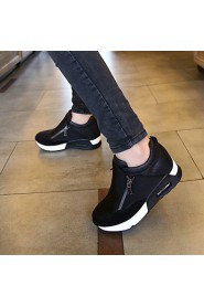 Women's Shoes Fabric Wedge Heel Comfort Round Toe Zipper Fashion Sneakers Outdoor/Casual Black/Red
