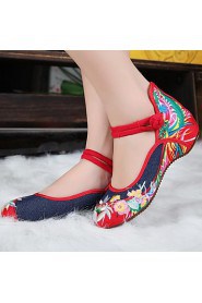 Women's Shoes Old Peking Mary Jane Flat Heel Demin Flats with Embroidery Soft Sole Casual Shoes