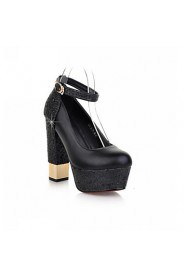 Women's Shoes Leatherette Chunky Heel Heels / Platform Heels Wedding / Party & Evening / Dress Black / White