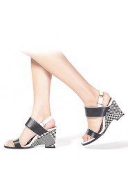 Women's Houndstooth Wedge Heel Leather Sandals (black and white)