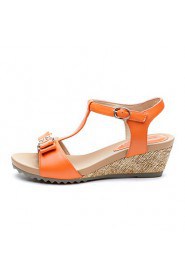Women's Low Wedge Heel Leather Sandals (orange)