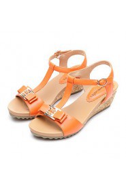 Women's Low Wedge Heel Leather Sandals (orange)