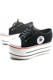 Women's Shoes Canvas Wedge Heel Round Toe Fashion Sneakers Casual Black/White