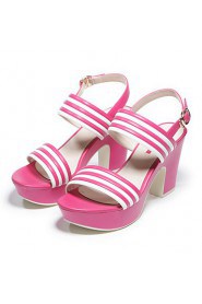Women's Stripe Platform Chunky Heel Sandals (fuchsia)- 142825007