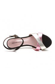 Women's Vintage Crossover Cone Heel Sheepskin Sandals (pink)