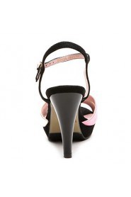 Women's Vintage Crossover Cone Heel Sheepskin Sandals (pink)
