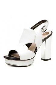 Women's Platform Chunky Heel Sheepskin Sandals(white)