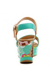 Women's Boho Wedge Heel Leather Sandals (green) - 342823002