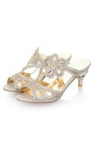 Sparkling Glitter Women's Kitten Heel Slide Slippers with Rhinestone Shoes(More Colors)