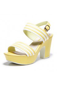Women's Stripe Platform Chunky Heel Sandals (yellow)- 142825008
