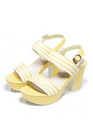 Women's Stripe Platform Chunky Heel Sandals (yellow)- 142825008