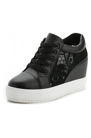 Women's Shoes Lace / Leatherette Flat Heel Wedges / Platform / Round Toe Fashion Sneakers Casual Black / White