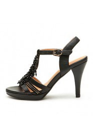 Women's Beaded Cone Heel Leather Sandals(black)