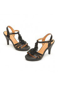 Women's Beaded Cone Heel Leather Sandals(black)