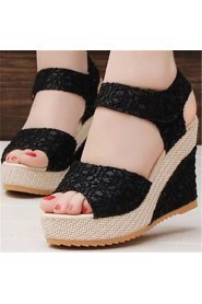 Women's Shoes Wedge Heel Peep Toe Sandals Dress Black/Beige