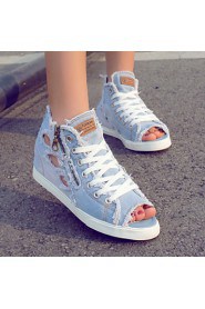 Women's Shoes Denim Flat Heel Gladiator/Comfort/Round Toe Flats/Fashion Sneakers Casual Light Blue/Dark Blue