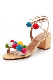 Women's Shoes Linen Chunky Heel Heels Sandals Party & Evening / Dress / Casual Almond
