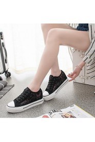 Women's Shoes Breathable Canvas Tulle Platform Comfort / Round Toe Fashion Sneakers Outdoor / Casual Black / White