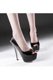 Women's Shoes Patent Leather Stiletto Heel Peep Toe Pumps Shoes with Imitation Pearl More Colors available