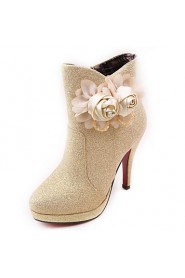 Satin Women's Wedding Stiletto Heel Platform Ankle Fashion Boots with Flowers(More Colors)