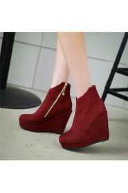 Women's Shoes Fleece Wedge Heel Wedges/Fashion Boots/Round Toe Boots Dress/Casual Black/Brown/Burgundy/White
