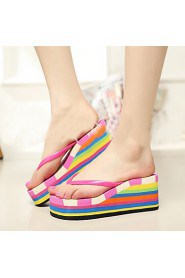 Women's Shoes PVC Flat Heel Flip Flops Slippers Outdoor Blue / Purple / Red